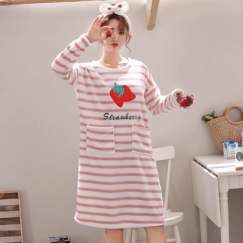 Милая Ночная рубашка зима 2019 фланелевая теплая женская ночная сорочка одежда для