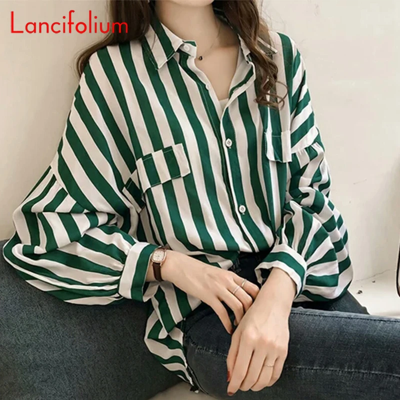 

Green Chiffon Blouse Women 2020 Korean Fashion Button Up Long Sleeve Oversized Shirt Ladies Vintage Plus Size Summer Tops Blusas