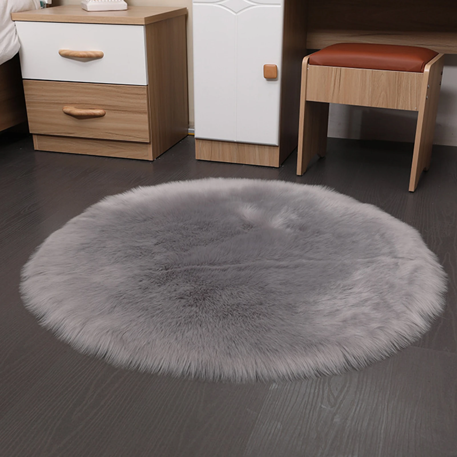 

Круглые мягкие Меховые коврики из искусственной овчины для спальни, гостиной, напольный ворсистый плюшевый ковер, Белый Домашний напольный...