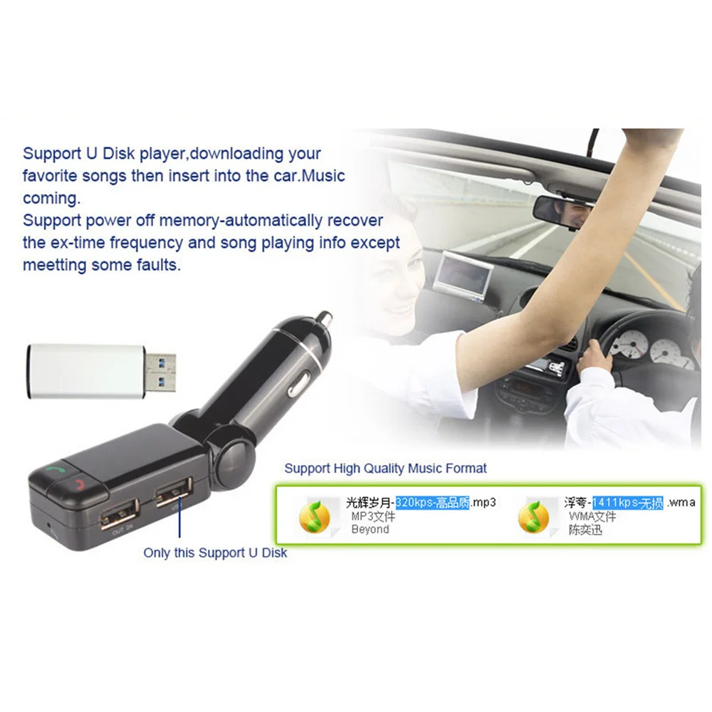 

FM Transmitter Aux Modulator Bluetooth Handsfree Car Kit Car Audio MP3 Player Car Charger for Mobile Phone
