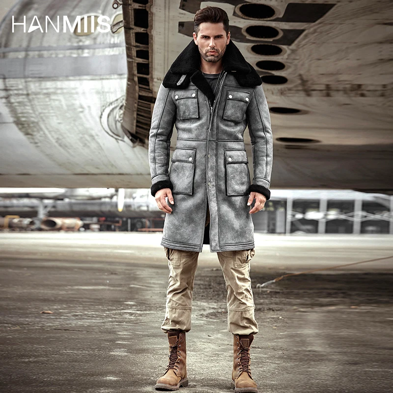 

Меховое пальто HANMIIS - bomber B3, мужское кожаное пальто из овечьей кожи, куртка-бомбер, Мужская одежда, мотоциклетное пальто
