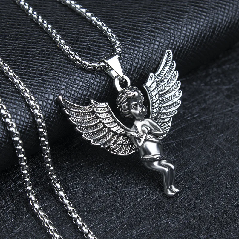 

HNSP Punk Cupid Angel Pendant Chain Necklace For Men Women Fashion Jewelry Gift