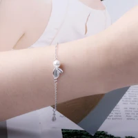 ty90 plated s925 silver small fresh sprouted small leaves pearl bracelet women