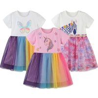vogueon baby girls casual dress summer short sleeve unicorn cartoon print dresses kids children rainbow tulle princess vestidos