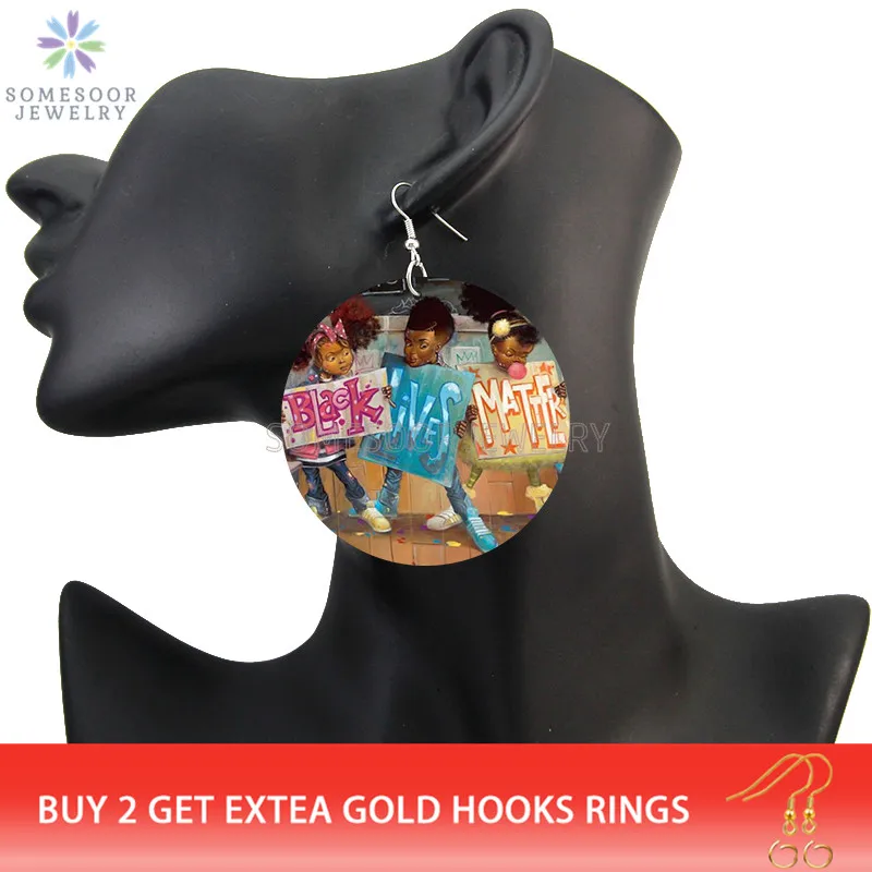 SOMESOOR черные живые вопросы защита ребенка дизайн деревянные серьги капли большие