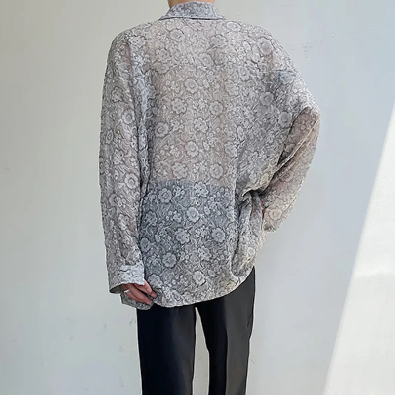 

IEFB Men's Clothing Pleated Pattern Thin Material Breathable Summer Sunscreen Long Sleeve Shirt Trendy Personal 2021 New Tops