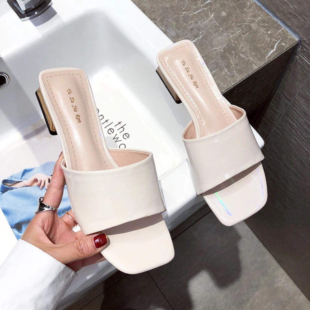 Женские шлепанцы Модные летние белые с квадратным носком Повседневная пляжная