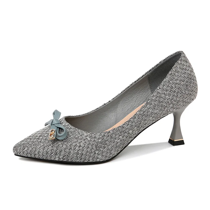 

Pointed Stiletto Single Shoes Pure Color Women'S Shoes With Bow Decoration Women'S Platform Shoes