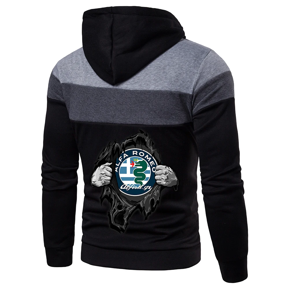 

New Men Alfa Romeo Logo Spring Autumn Classic Men Custom Zipper Hooded Leisure Sweatshirt High Quality Splicing Tops