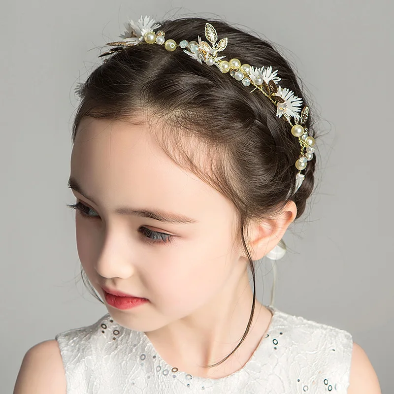 

Fashion Girls Flower Hair Bands Pearl Headbands Korean Wreath Lovely Golden Hairbands Kids Hair Accessories