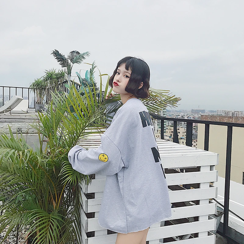 Jielur харадзюку BF осенний свободный серый свитер для женщин Модный улыбающееся