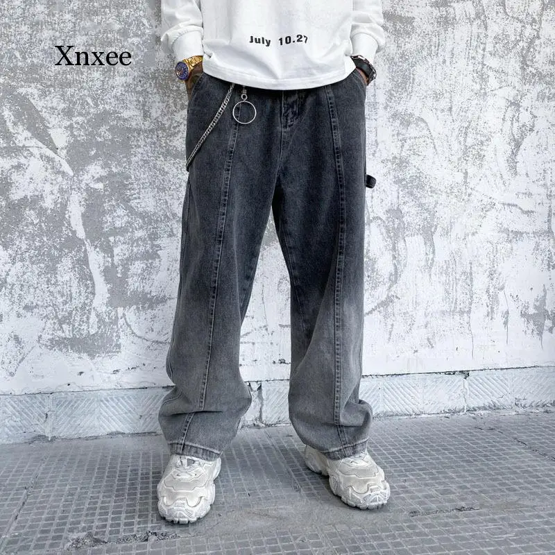 

2021 Spring New Denim Pants Streetwear Gradient Gray Tie Dyed Daddy Jeans Men's Fashion Trousers Loose Straight Wide Leg