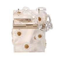 2022 new fashion acrylic transparent box handbag personalized daisy chain sling cute shoulder womens bag exquisite cube bucket