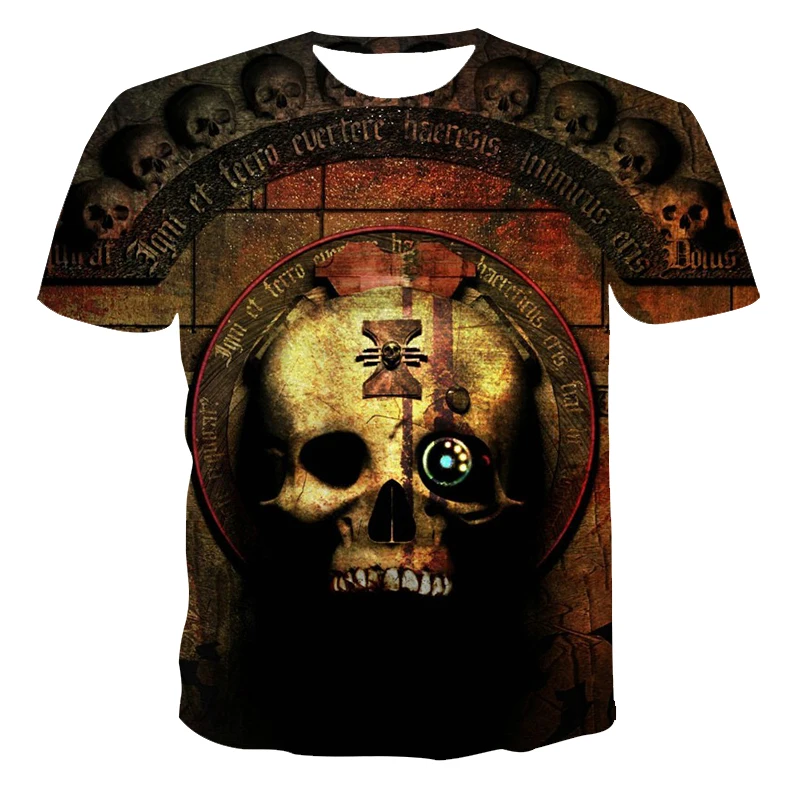 

2021 Summer New Trend 3 D T-Shirt Men Clothing Thrill Skull Short-Sleeved Polyester Fashion Large Size Loose 110-6 XL Customize