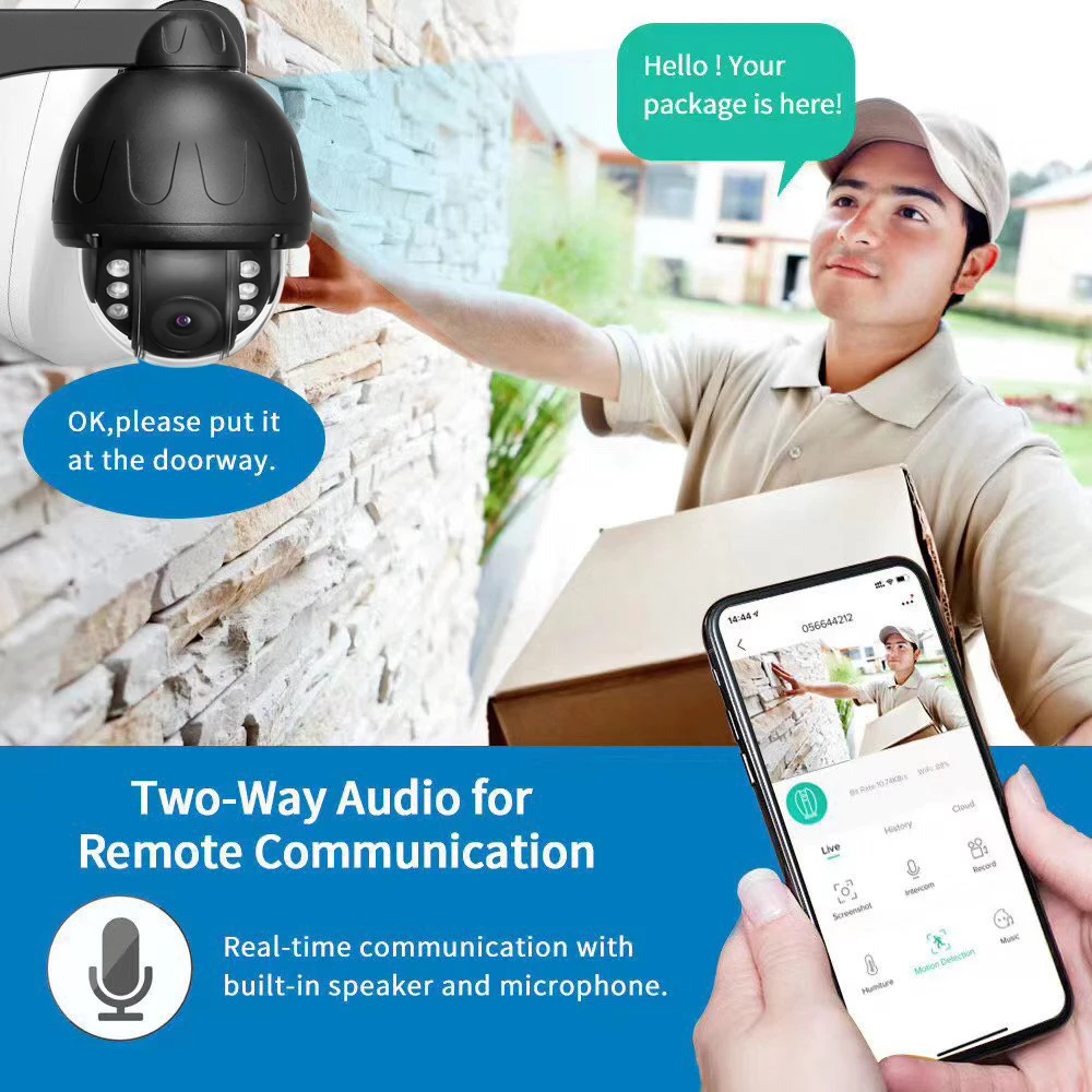 5-мегапиксельная IP-камера с автослежением Wi-Fi 1080P PTZ уличная беспроводная камера