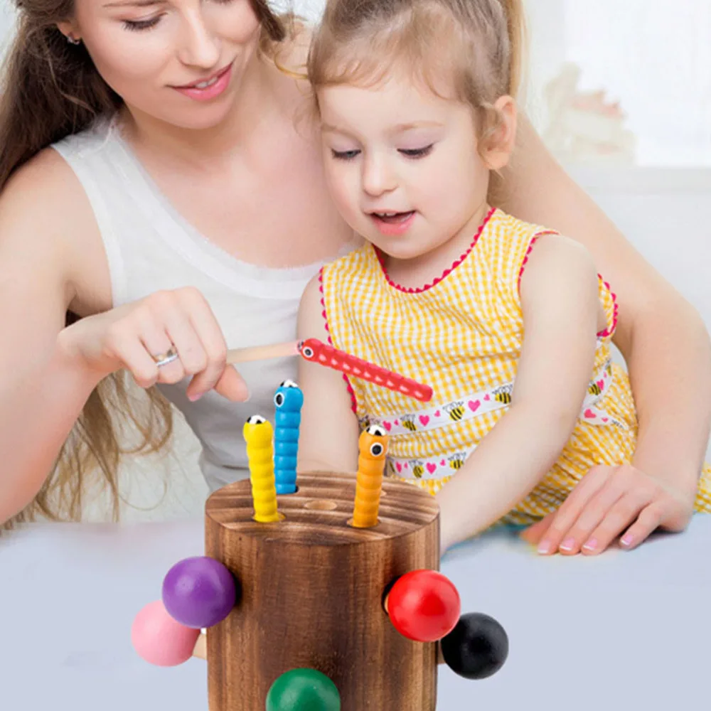 

1 Set Wooden Magnetic Mushroom Insect-catching Funny Kid Catch Worm Game