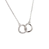 925 sterling silver concentric ring diamond crystal pendant double ring necklace fashion simple clavicle chain jewelry