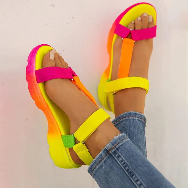 

DORATASIA Fashion Women Open Toe Platform Sandals Brand Casual Rainbow Color Summer Sandals Women 2020 Hook Loop Shoes Woman