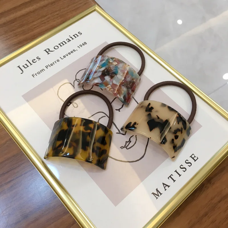 

Hawksbill Color Acetate Elastic Hair Bands For Women Girls Tie Ponytail Hair Ring Geometric Arc Rubber Band Accessories