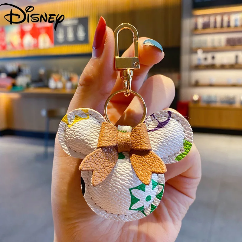 

Disney Mickey Leather Bag Pendant Horseshoe Buckle Lanyard Bag Accessories Cartoon Cute Keychain PU Car