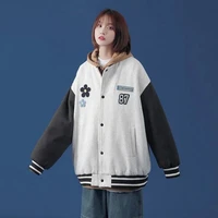 flower embroidery baseball jacket women single breasted splice baseball uniform student korean style harajuku loose outwear