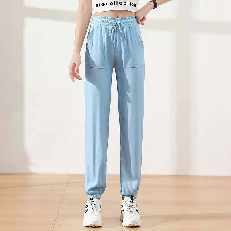 

Thin for Autumn and Winter All-match Slim-Fit Viscose Fiber Capri Beam Feet Harem Pants Women's Tencel Denim Casual Pants