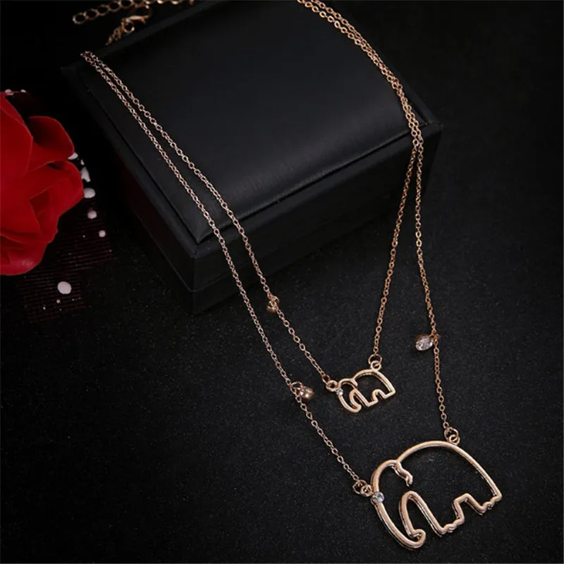 

Double Layer Elephant Pendant Necklace Personality Retro Jewelry Accessories