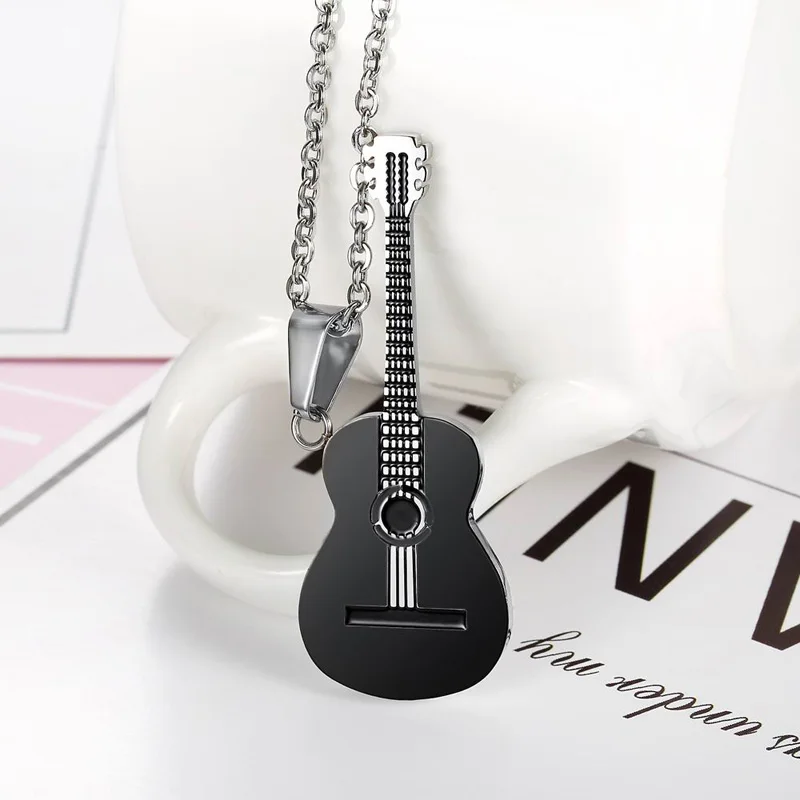 Фото Men Women Punk 316L Stainless Steel Guitar Necklaces Hip Hop Rock Slide Music Element Chains Necklace No Fade Pendant Jewelry №3