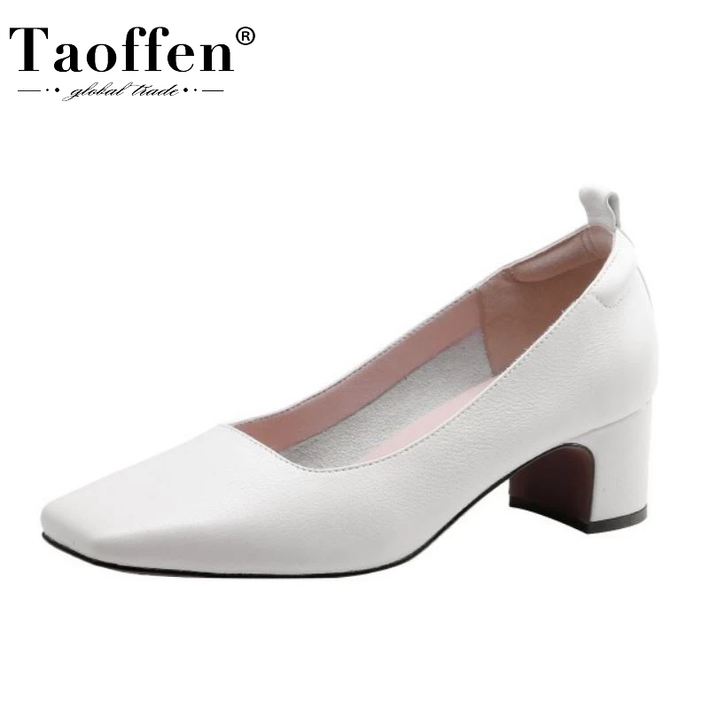 

Taoffen New High Heel Women Shoes Real Leather Square Heel Women Pumps Fashion Elegant Office Ladies Shoes Size 34-39