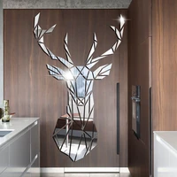 3d deer head mirror wall stickers creative acrylic european style living room bedroom diy background wall decoration stickers