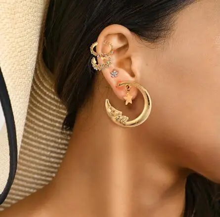 4 шт./компл. набор серег золотистого цвета луна звезды сережек для женщин