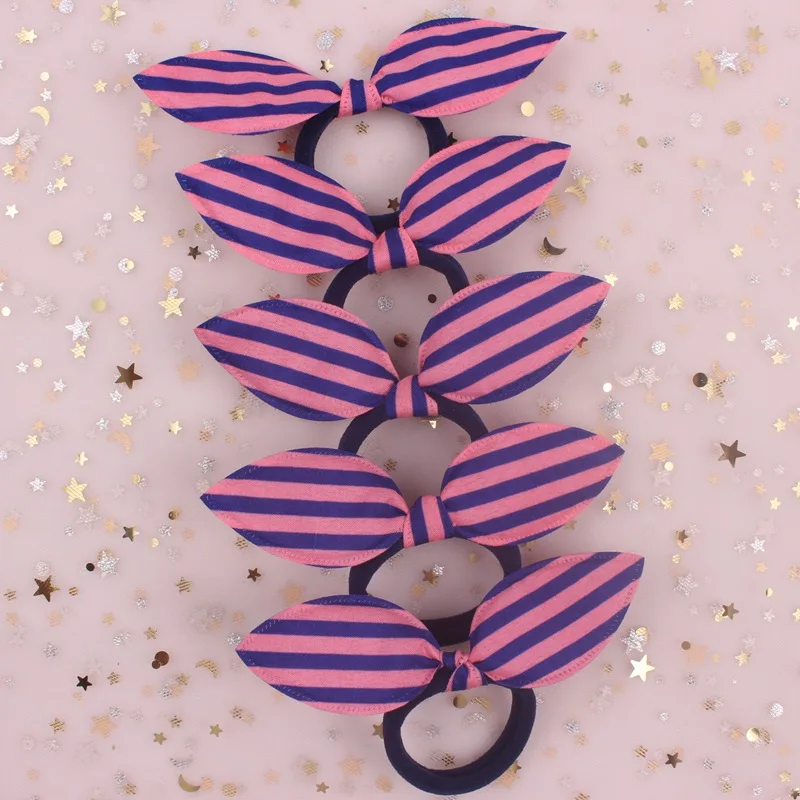 Женские эластичные резинки для волос в полоску с заячьими ушками 10 шт./лот