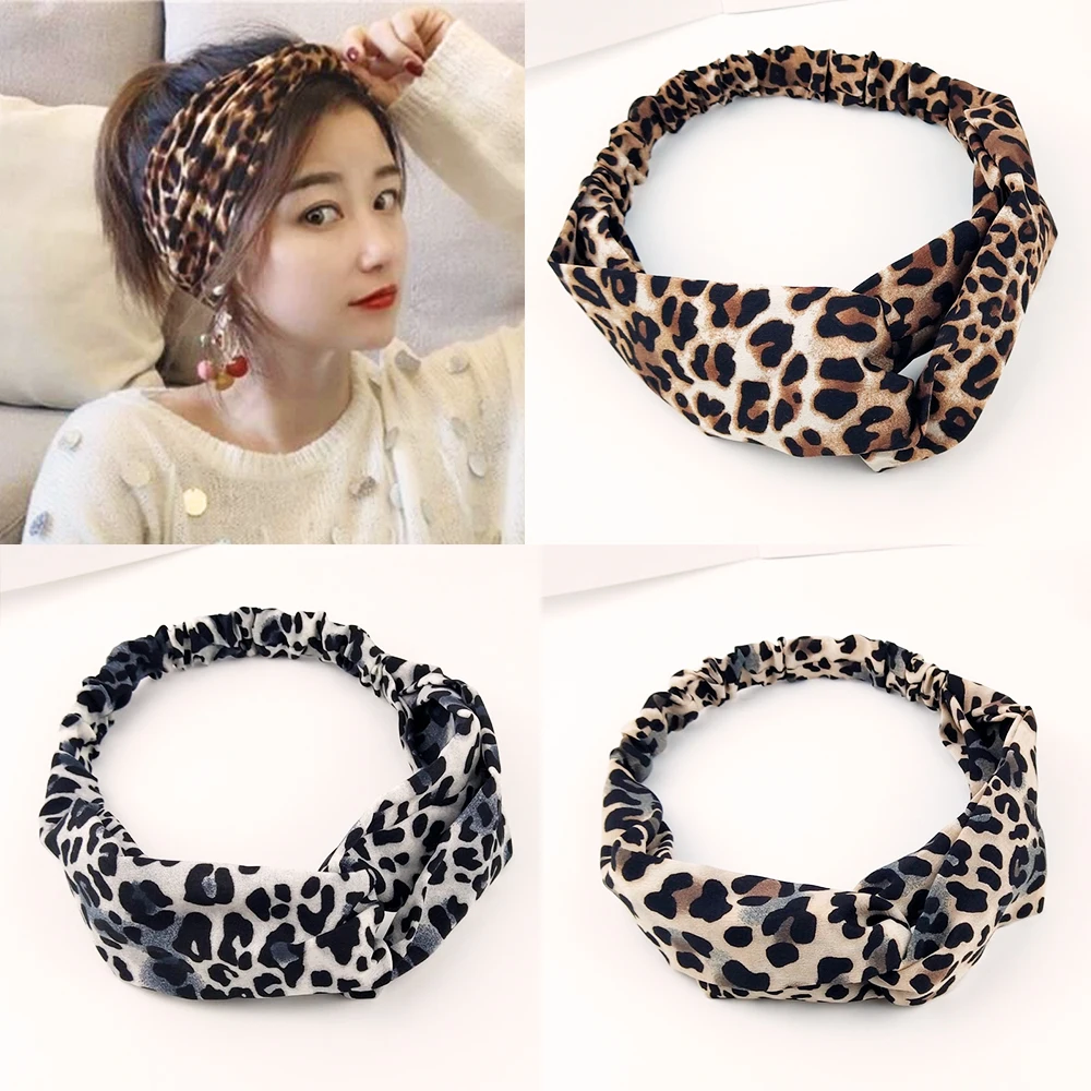 

Women Leopard Cross Headbands Turban Hairbands Elastic Stretch Hair Band Hair Accessories Headwear Fashion Leopard Hairband