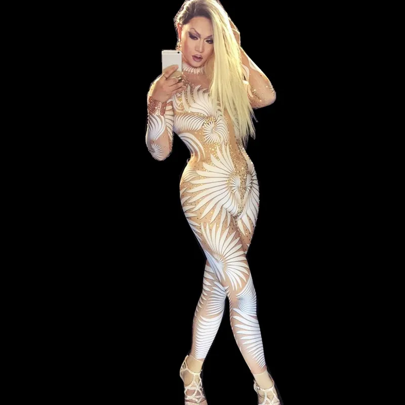 Комбинезон Стразы с сексуальным узором трико для вечерние комбинезон