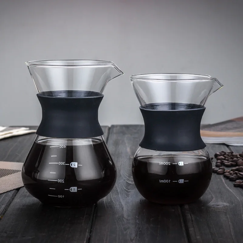 

Кофеварка из нержавеющей стали, стеклянный кофейник с фильтром, ручная прочная кофейная капельная посуда 200/400 мл