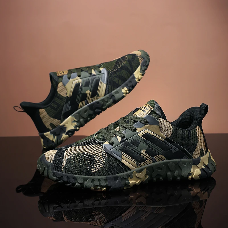 

New Male Sneakers Camouflage Fly Woven Vamp Lace-up Breathable Comfortable Rubber Fashion Men's Casual Running Tennis Shoes