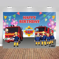 fireman sam backdrop kids birthday party photography banner fire truck balloon flag vinyl photo background props