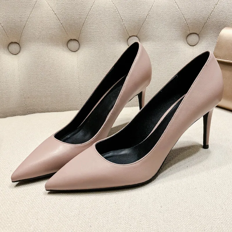 2022 New Women 6CM/8CM Thin High Heeled Pointed Toe Shoes Spring Autumn Genuine Leather Pumps Ladies Summer Wedding Shoes N0007