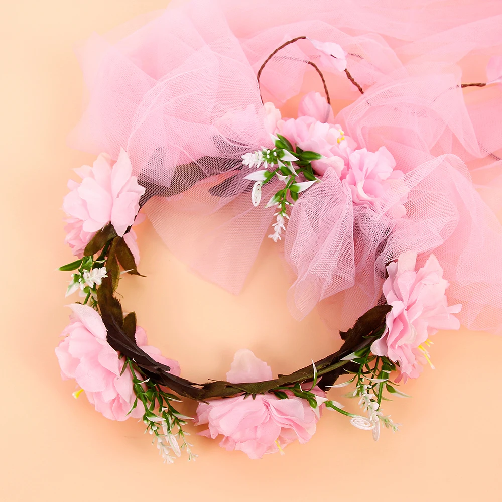 

Female party hair decoration long flower wreath veil headband girl bridesmaid photo decoration jewelry