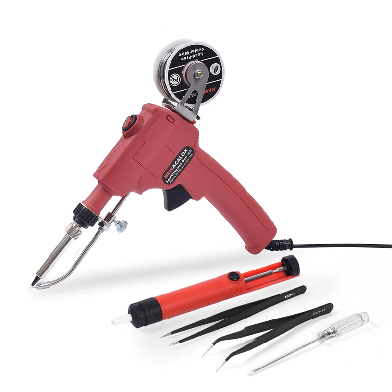 Red Soldering Iron NEWACALOX EU/US 60 Вт ручной паяльник внутренний нагрев автоматически отправляется оловянный пистолет с выключателем питания сварочный инструмент для ремонта - Цвет: Red Soldering Iron