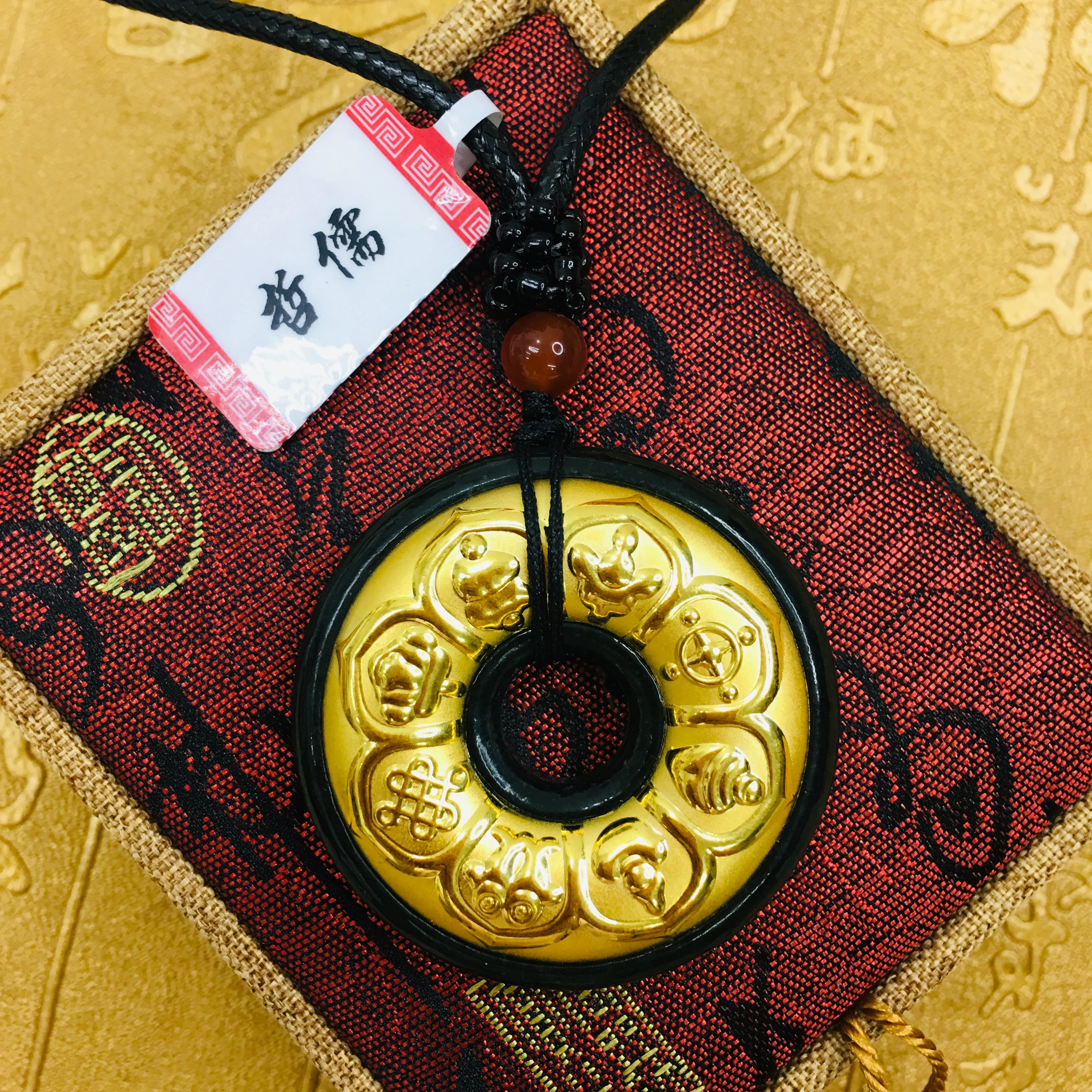

Send A-level certificate Natural Hetian jade inlaid 24K pure gold lotus donut pendant with hand-woven necklace