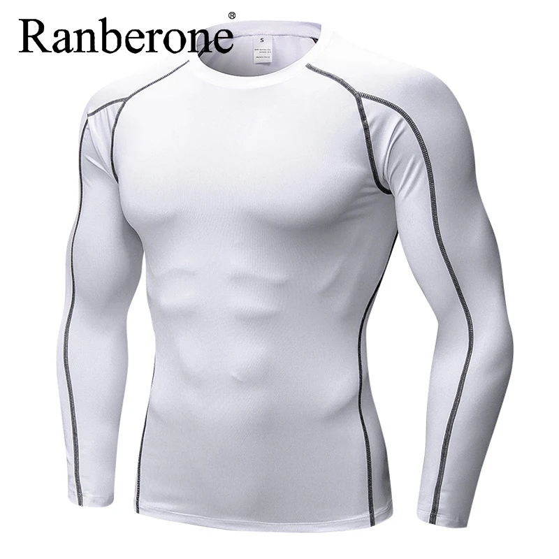 

Ranberone мужские футболки для бега с длинным рукавом Компрессионные спортивные футболки для фитнеса тренажерного зала бега Мужская спортивная одежда для бодибилдинга