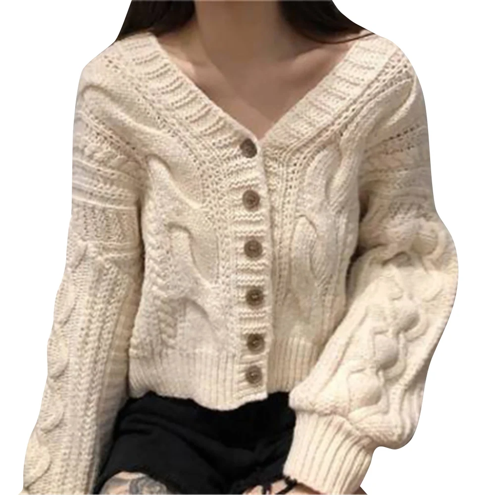 

Women V-Neck Button Vintage Knit Cardigan Dropped Shoulder Sleeve Sweater Autumn Casual Solid Color Long Sleeve Lazy Knitwear