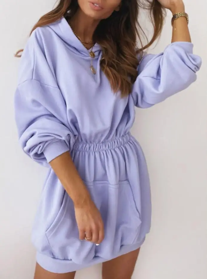 Женское повседневное мини платье с длинным рукавом кулиской женское капюшоном