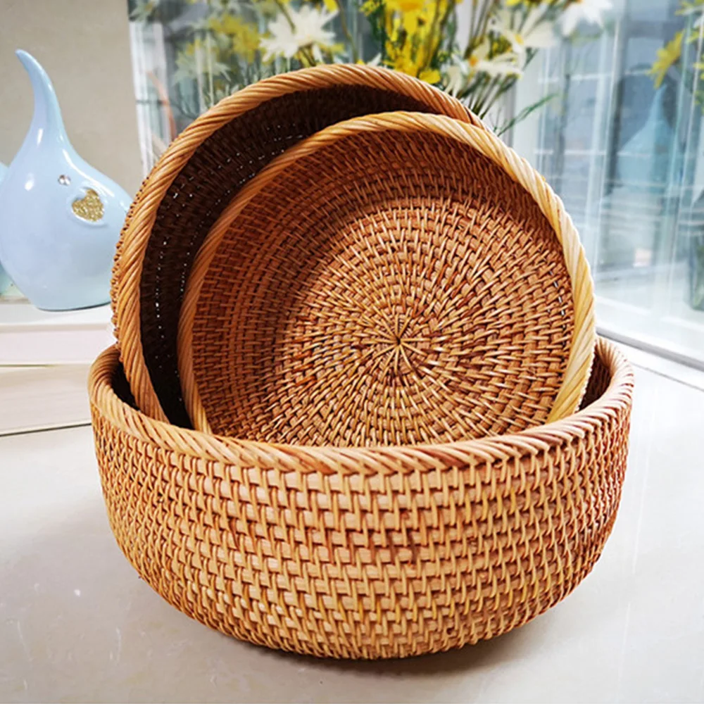 

Плетеная корзина из ротанга ручной работы, корзины для хранения, коробка для хранения овощей и фруктов, органайзер для завтрака, Плетеный се...
