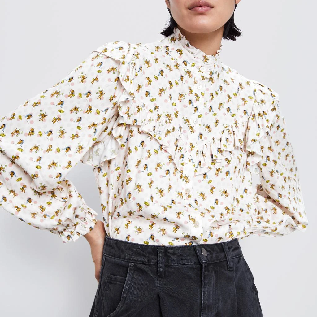 Новинка весны 2020 Корейская уличная рубашка с длинным рукавом и оборками рисунком