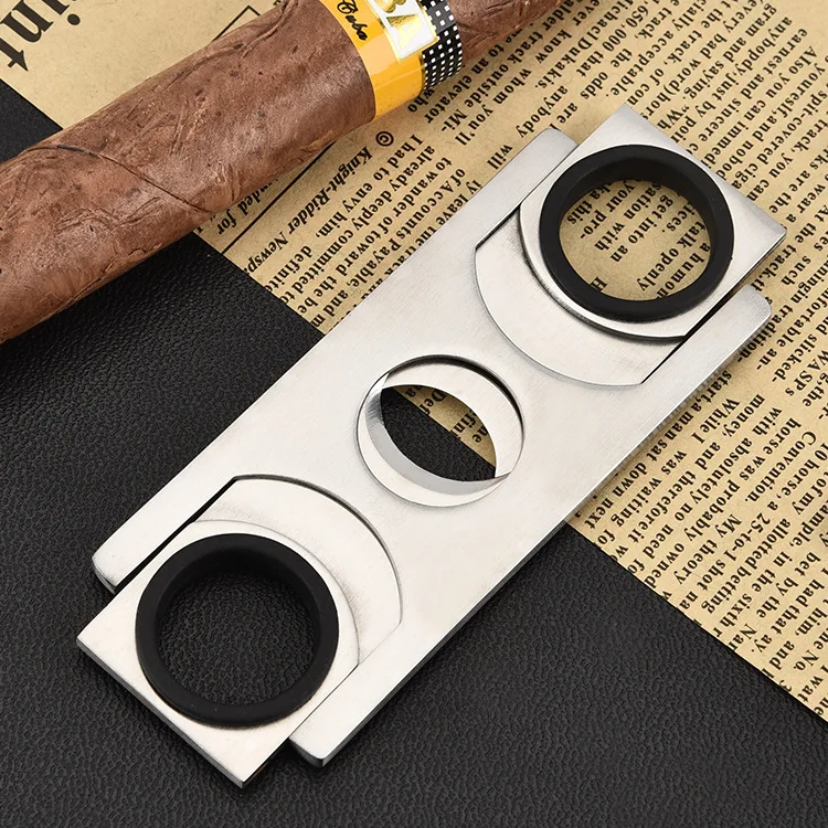 

Hot selling stainless steel double edge sharp square cigar scissors portable cigar tools round head scissors