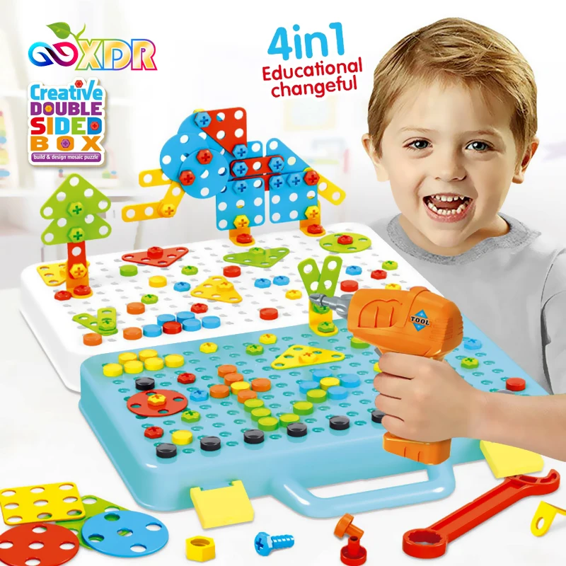 

Children Drill Toys Creative Mosaic Design Puzzle Kit For Boys Screw Assembly Engineering Construction Kids STEM Educational Toy
