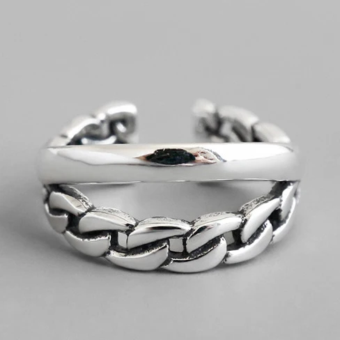 silver 4 Стерлинговое Серебро 925 пробы, широкая цепочка, кольца из серебра, Ретро стиль, дикая квадратная полоса, цепь, открытые кольца для женщин, новинка, хорошее ювелирное изделие, подарок - Цвет камня: silver 4