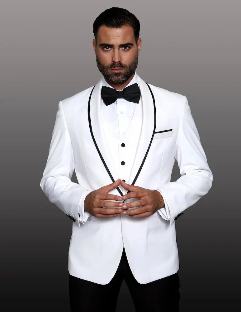 

Wedding Suits For Men White Groom Tuxedo Shawl Collar 2021 Wool Bleed Prom